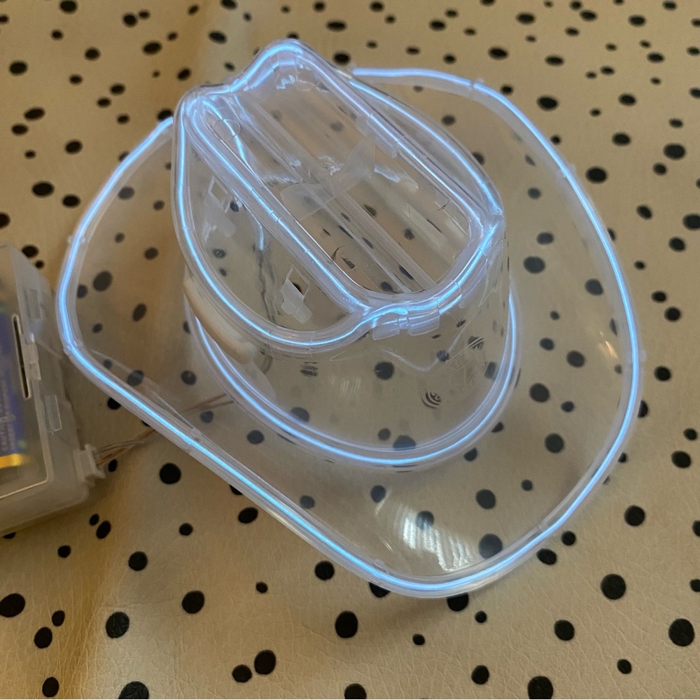 LIKE NEW Mini Neon Cowboys White - Clear LED Light-Up Hat bachelorette western